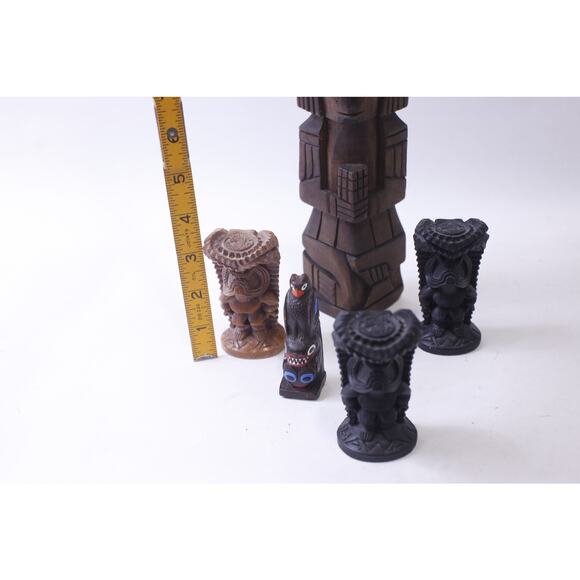 Vintage Wooden Totems, Set of 5, Hand Carved, Tiki statues, Rustic, Native - Picture 4 of 4
